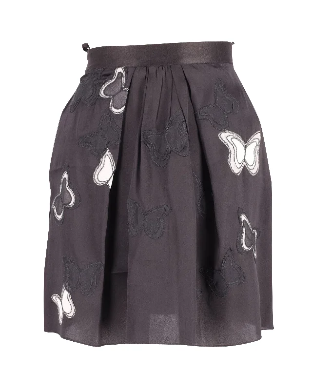 Dolce & Gabbana Skirt with Butterfly Applique in Black Silk