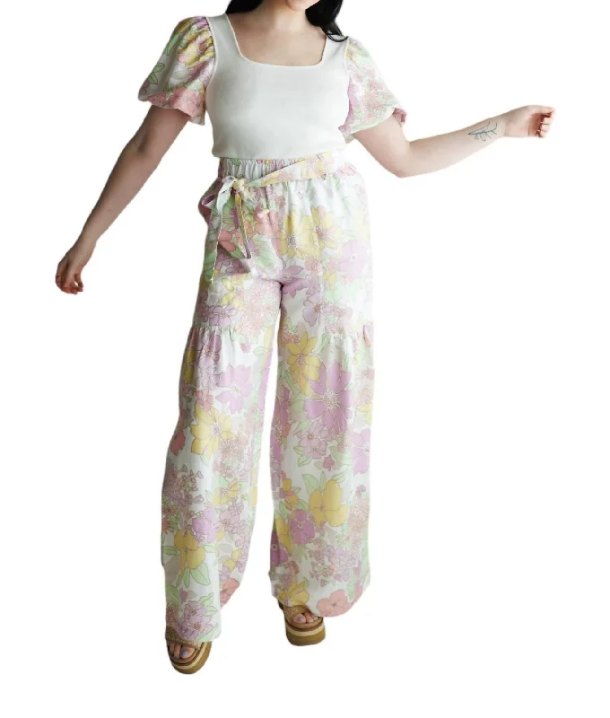 Floral Wide Pants In Pink Floral