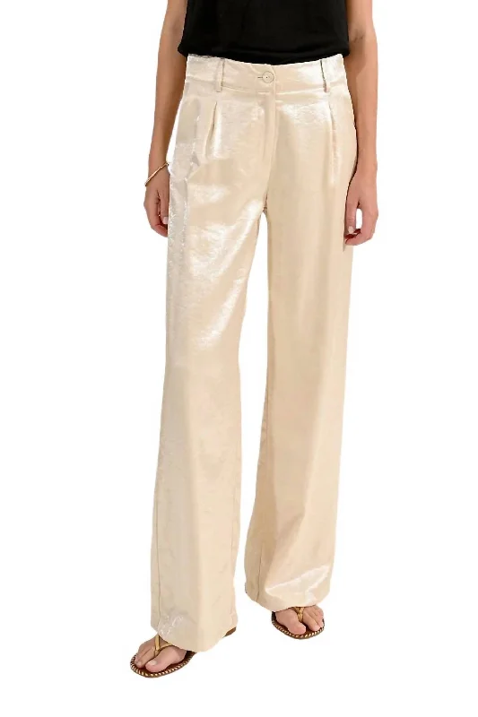 High-Waisted Satin Pants In Golden Beige