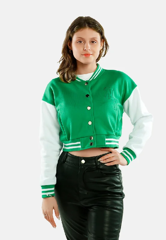 Dual Tone Mandarin Collar Cropped Jersey Jacket