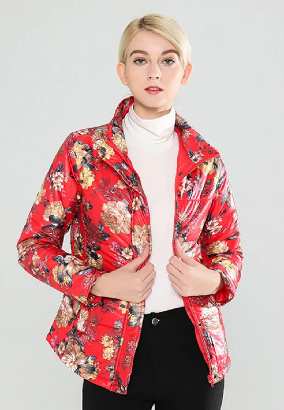 Floral Print High Neck Puffer Jacket