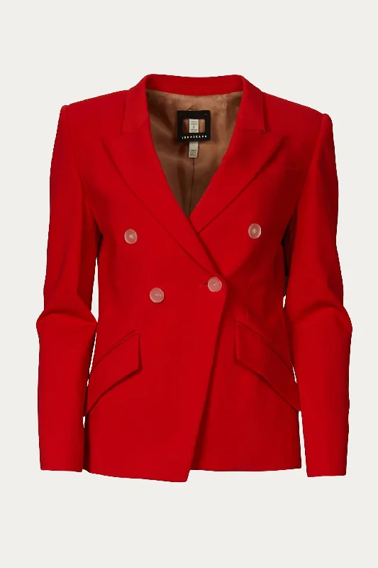 Super Matte Jersey Fitted Double-Breasted Blazer In Coral